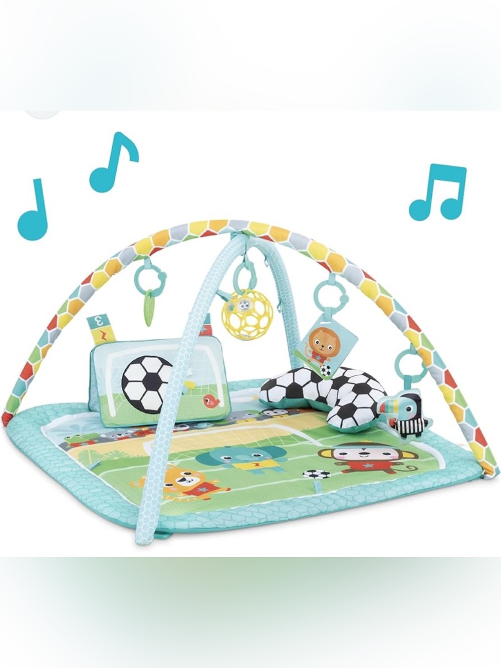 Bright Starts Grip & Kick Oball Activity Gym, Soccer Theme with Easy-Grasp Baby